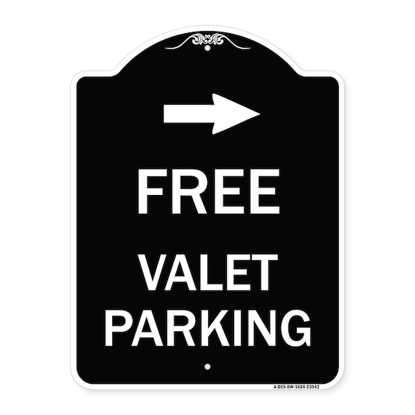 Signmission Free Valet Parking W/ Right Arrow Heavy-Gauge Aluminum Architectural Sign, 24" x 18", BW-1824-23942 A-DES-BW-1824-23942 - main